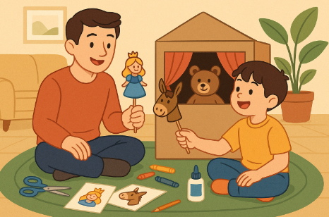 아빠와 장난감을 가지고 노는 어린이의 모습