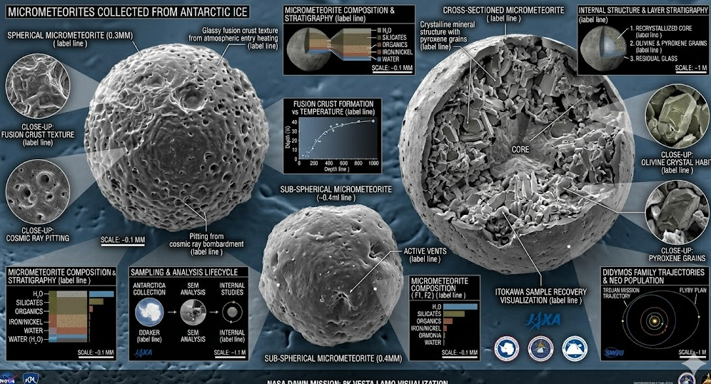 전자현미경으로 촬영한 미세 운석(micrometeorite) 사진