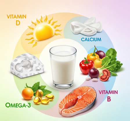 비타민 D, 칼슘, 오메가-3, 비타민 B