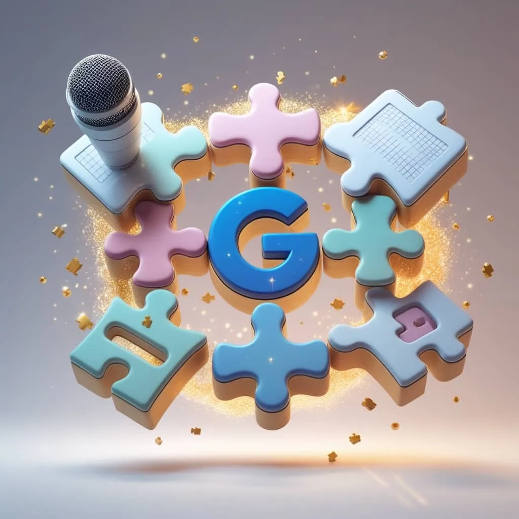 제미나이 사용법: 제미나이의 기능을 퍼즐을 다 맞추는 완벽함에 비유한 이미지로 이미지 중앙에 구글을 상징하는 로고 장식이 새겨진 이미지.