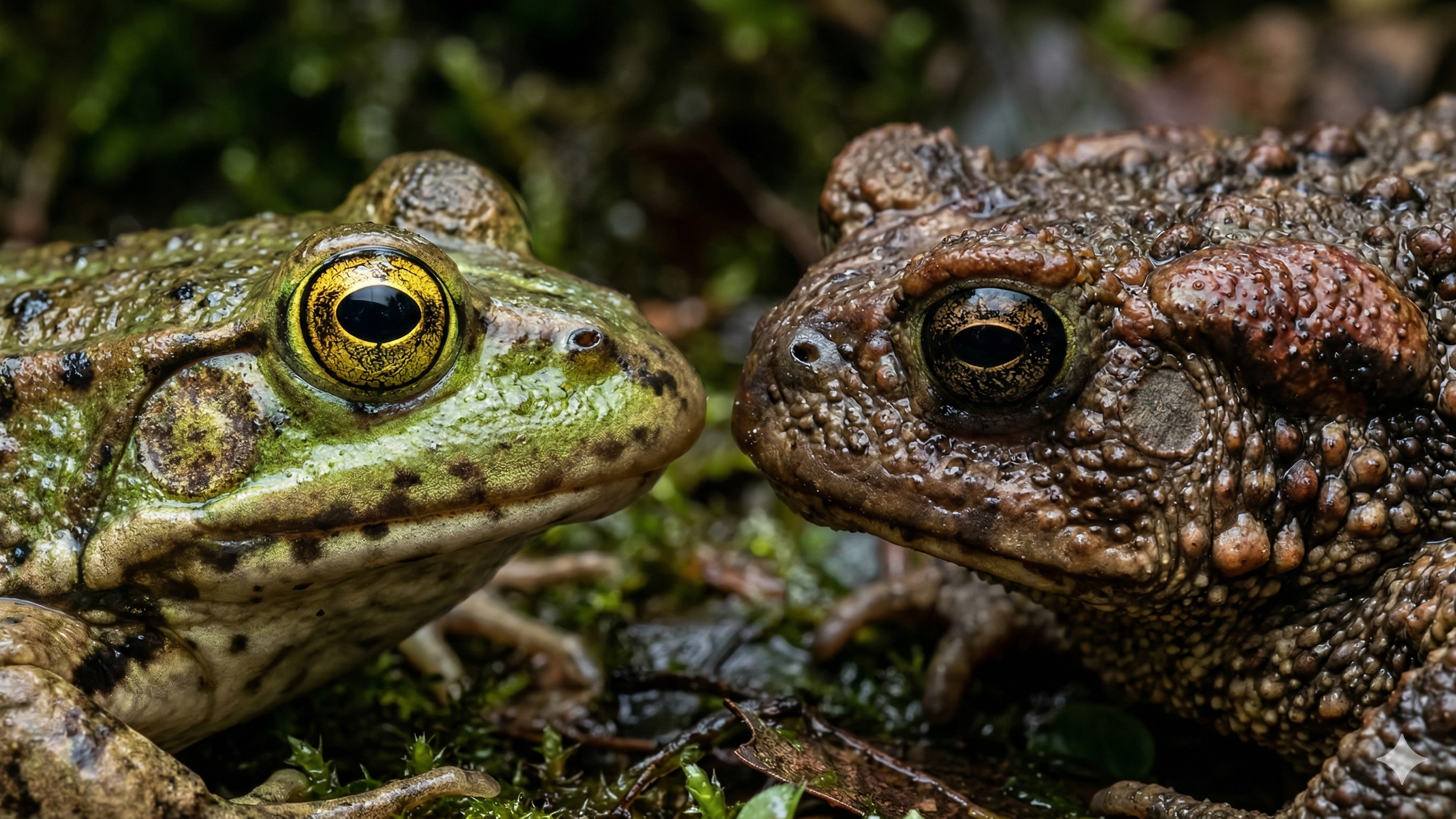 개구리와 두꺼비의 눈과 얼굴 구조 상세 비교