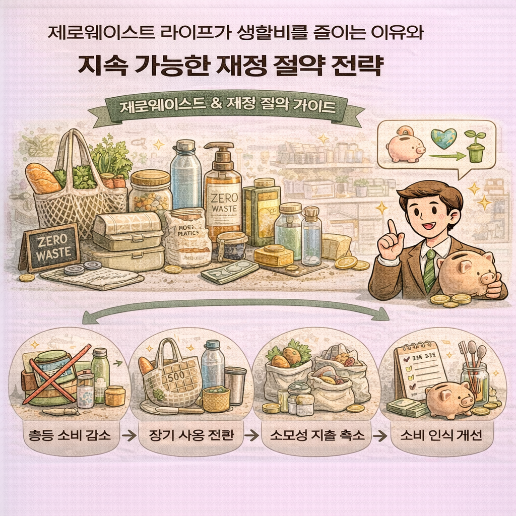 제로웨이스트와 재정 절약 전략 인포그래픽