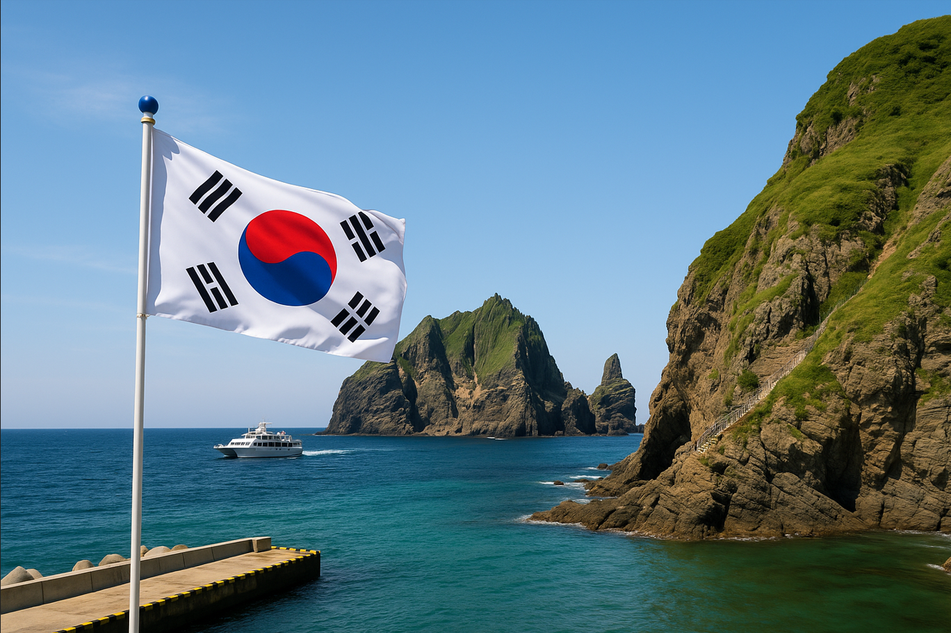 독도에서 보이는 태극기 사진