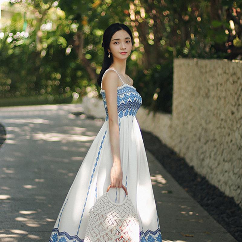비치원피스 에스닉블루