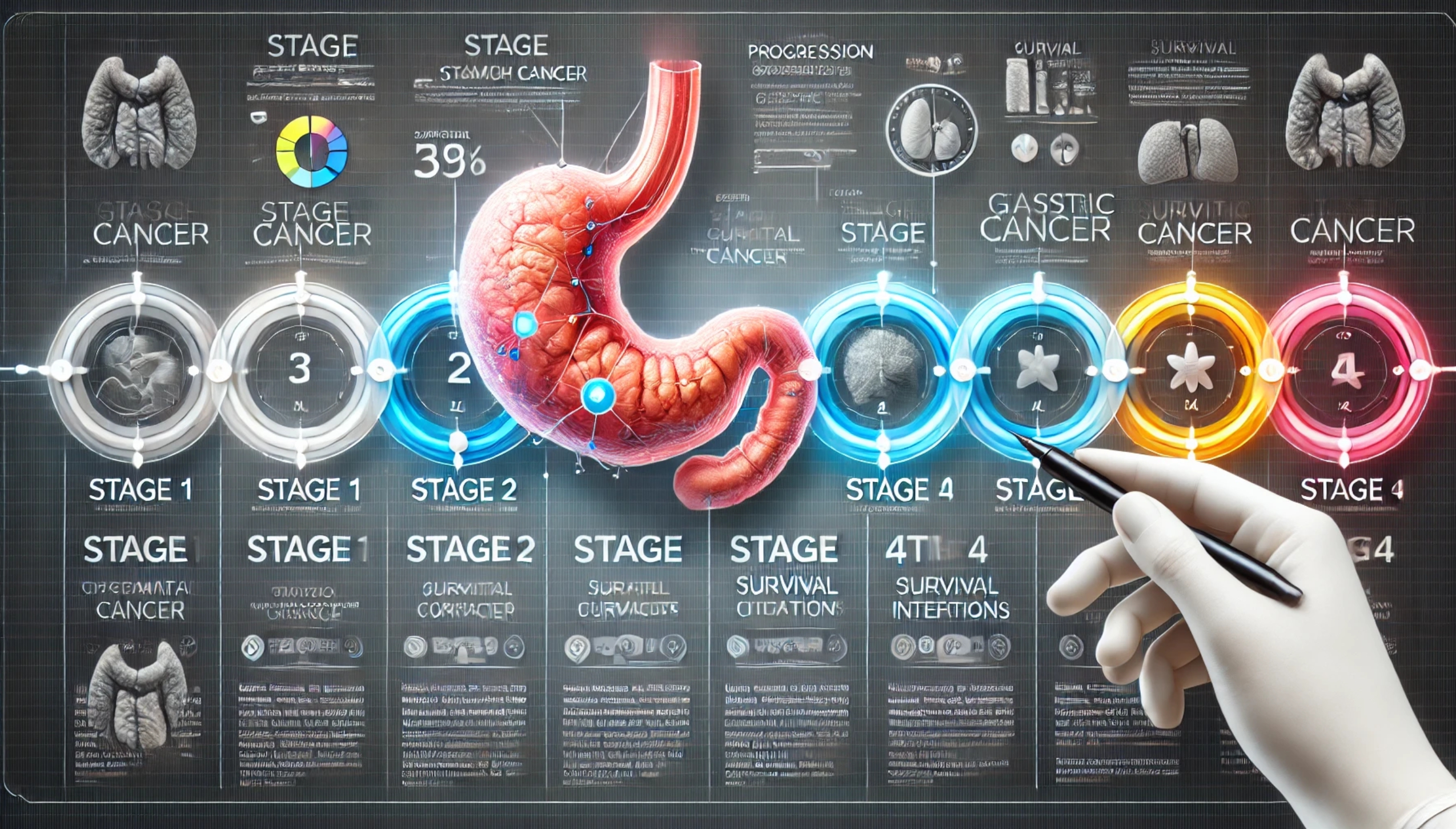 위암의 4단계를 타임라인 형식으로 표현한 사진
