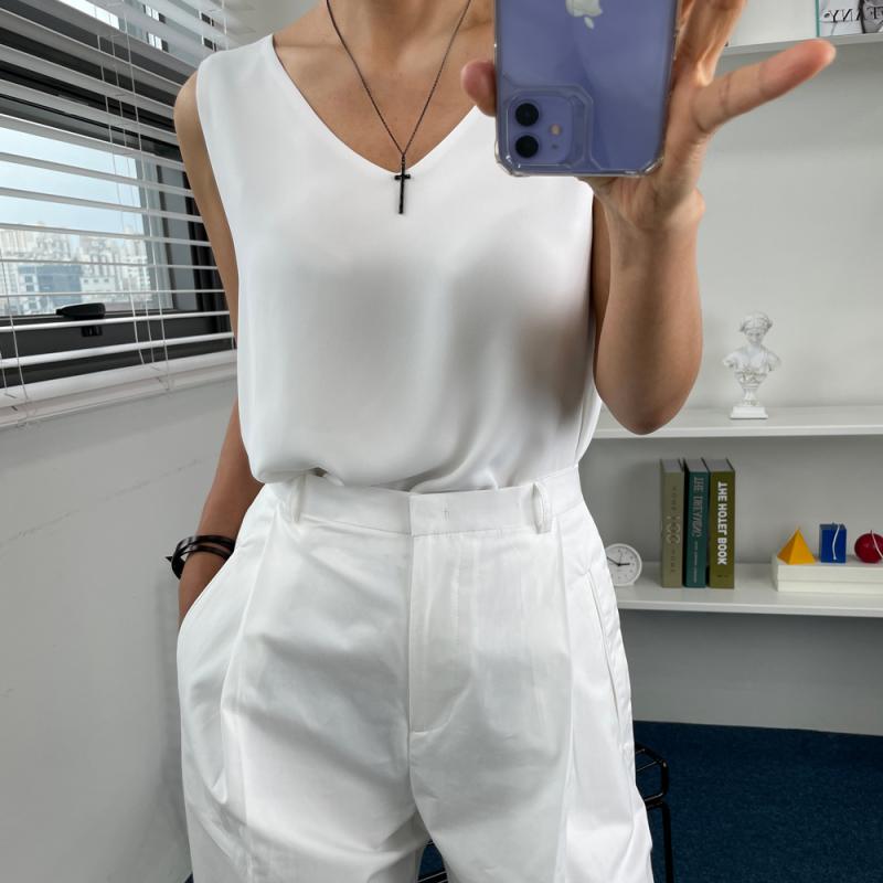 고퀄리티 여자 나시 세미 정장 이너 쉬폰 민소매 블라우스