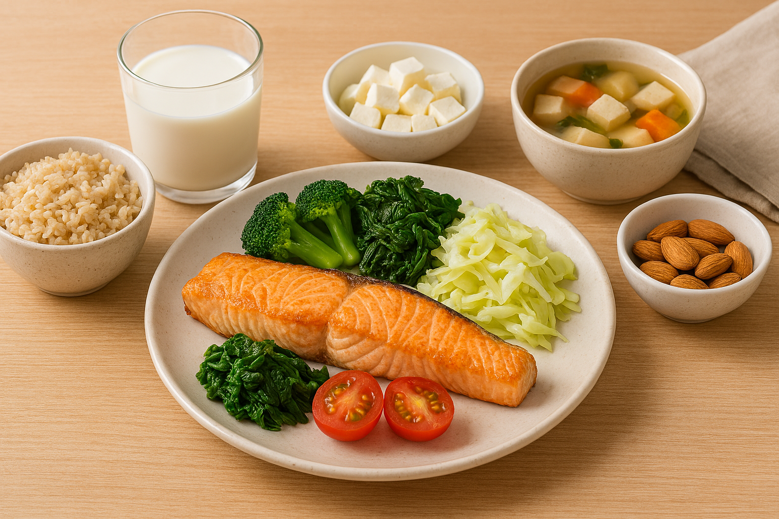 중장년 칼슘 섭취에 도움이 되는 식사 구성 이미지