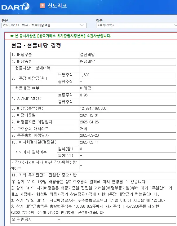 신도리코(029530) 2025년 배당일, 배당락일, 배당금