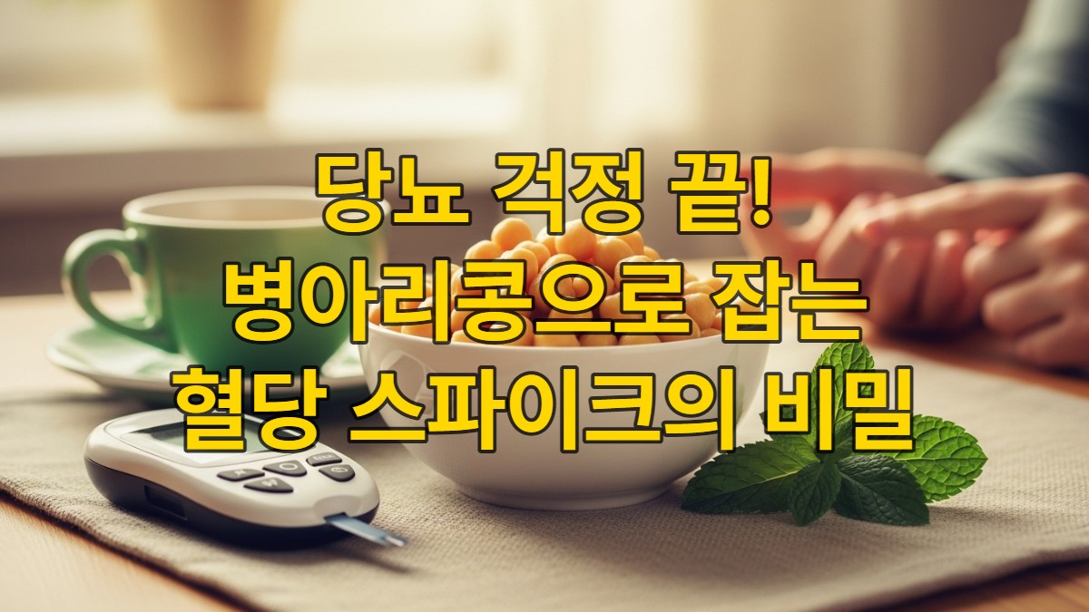 혈당 측정기와 함께 놓인 병아리콩 한 그릇, 건강한 식단을 통한 당뇨 관리를 상징합니다.