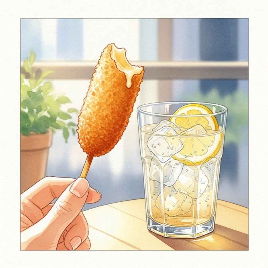 시원한 음료와 함께 즐기는 칠리스 핫도그