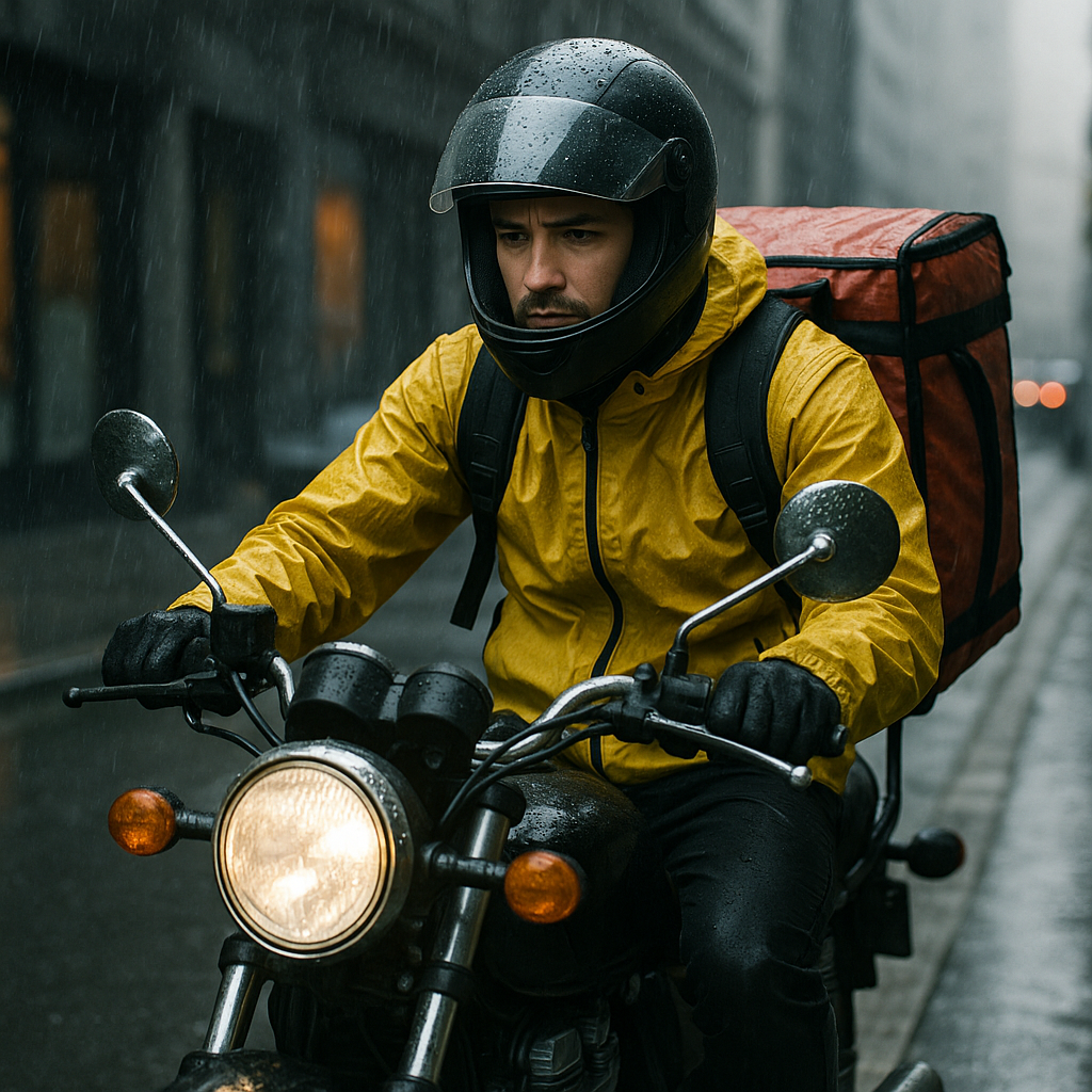 비오는 날 배달중인 라이더
