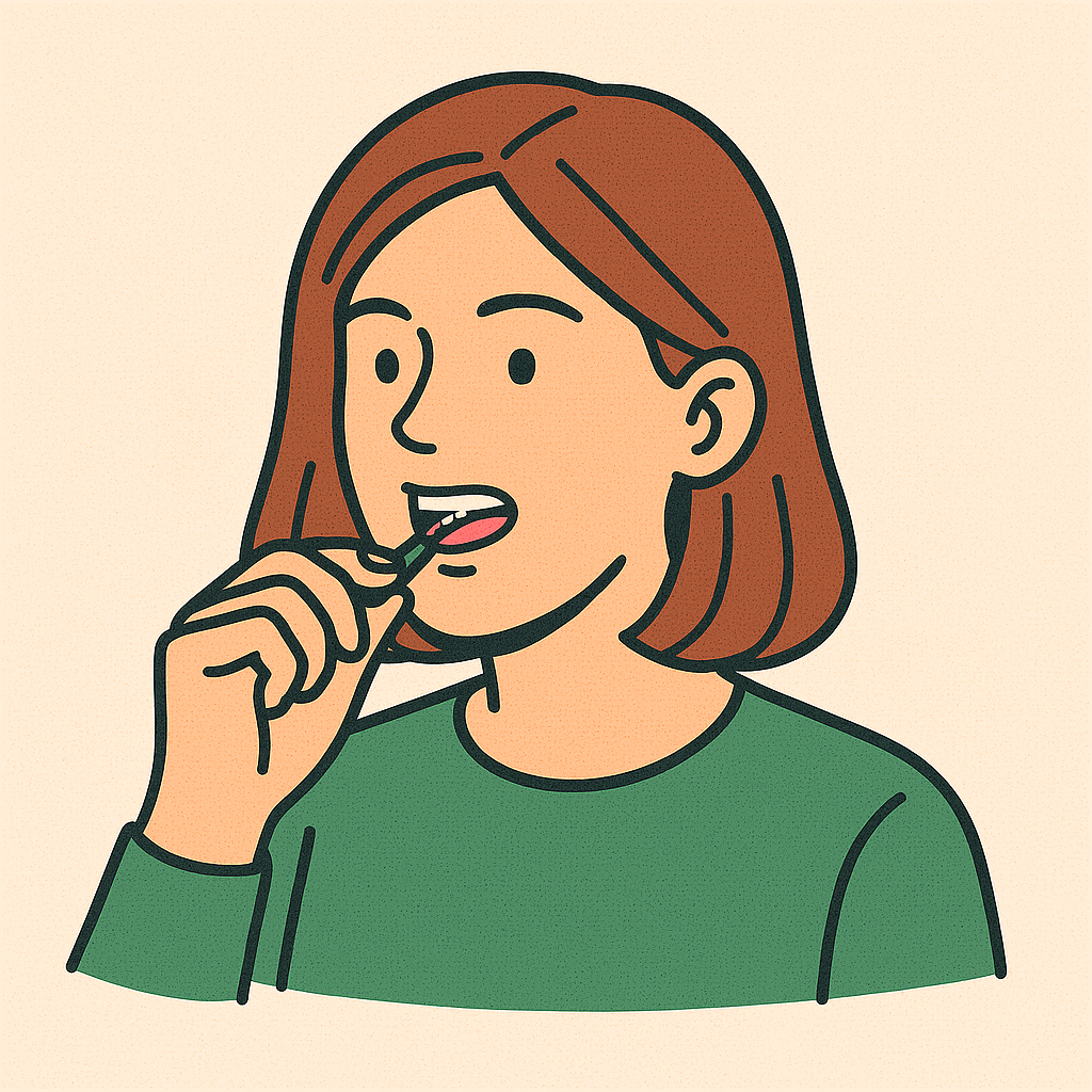 치간칫솔 사용하는 여성의 모습