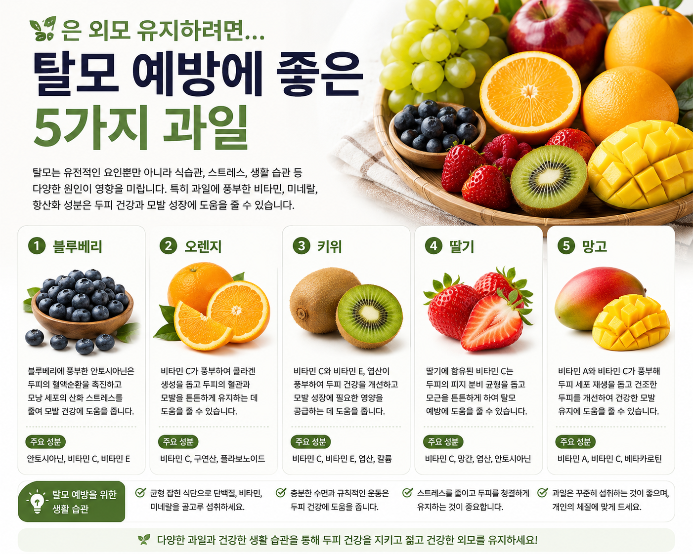 탈모 예방에 좋은 5가지 과일과 모발 건강 관리법