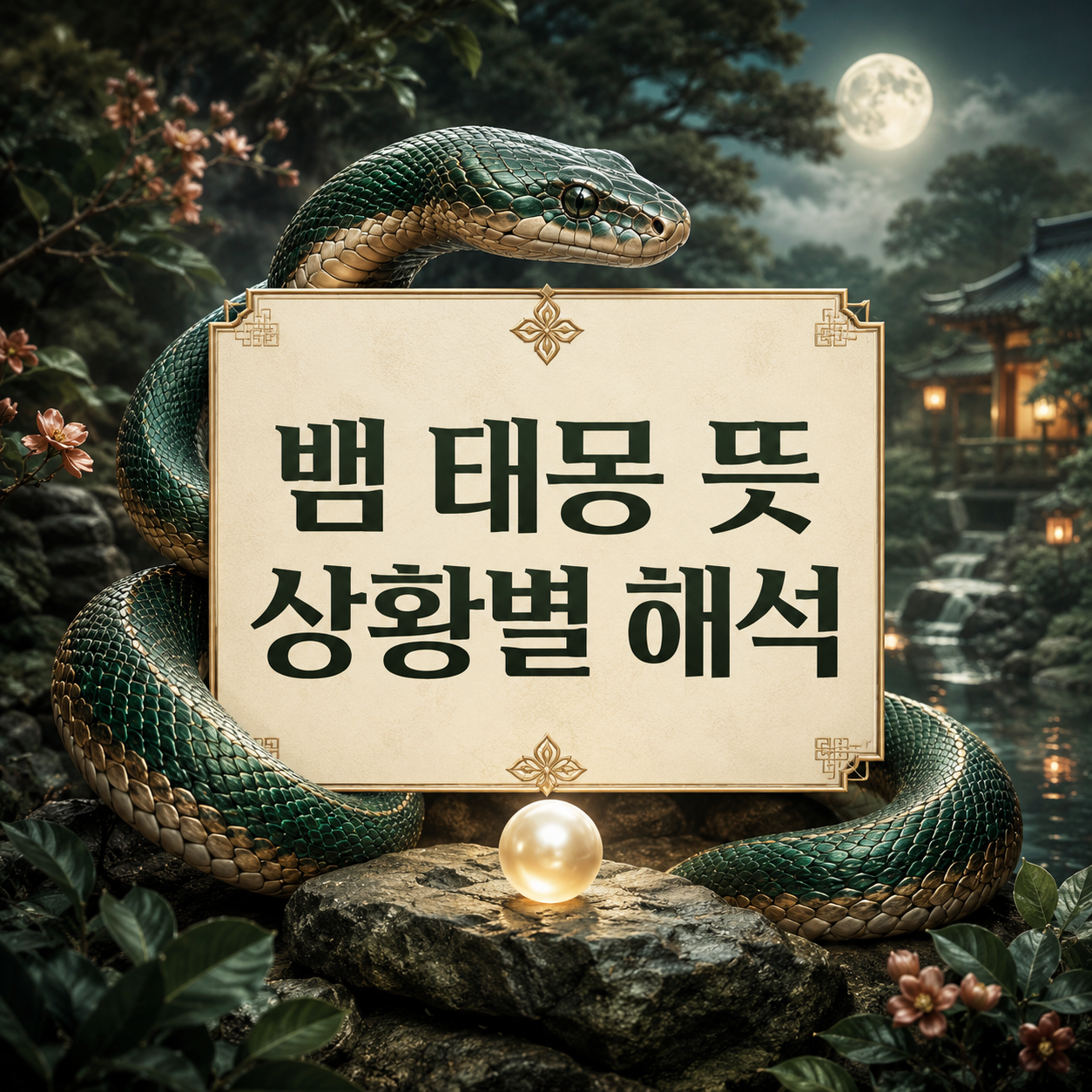 달빛 아래 여의주를 지키는 초록빛 큰 뱀 태몽