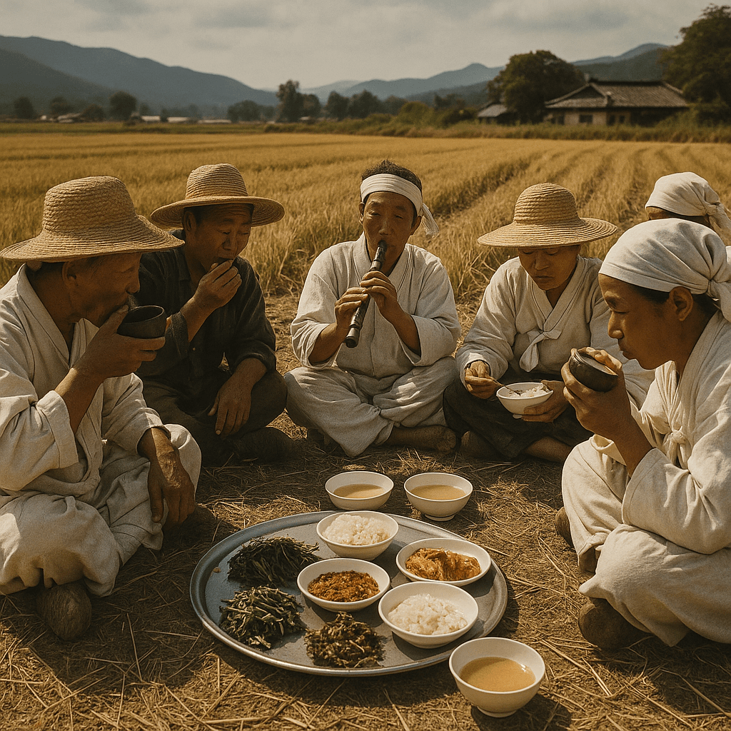 들녘의 새참놀이 – 일과 놀이가 하나였던 농부들의 점심시간