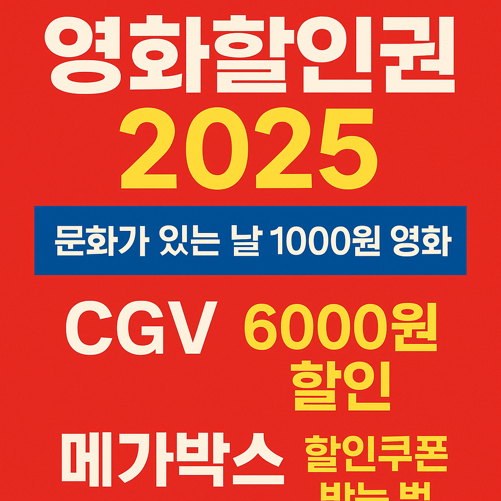 2025 영화할인권 안내 포스터 - 문화가 있는 날 1000원 영화, CGV 6000원 할인, 메가박스 할인쿠폰 받는 방법
