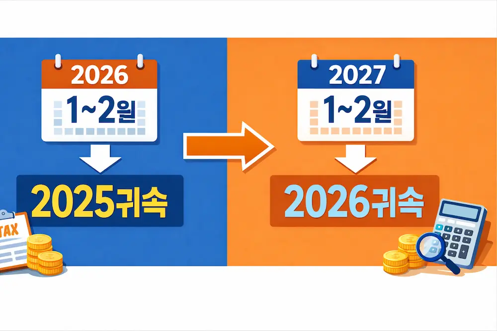 2026년과 2027년 연말정산 귀속년도 비교 타임라인