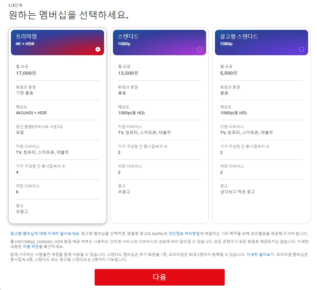넷플릭스-요금제-광고형-스탠다드-스탠다드-프리미엄-가격-화질