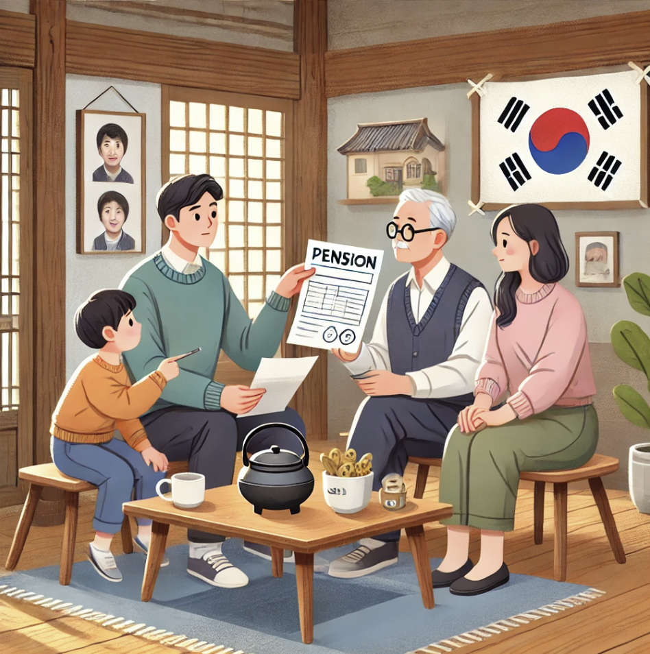가족이 연금 계획을 논의하는 장면