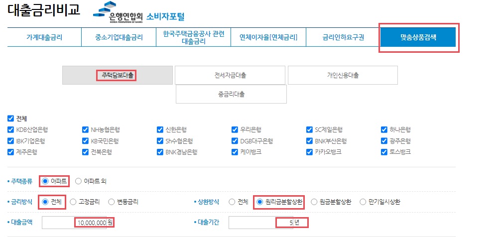 아파트담보대출-금리비교