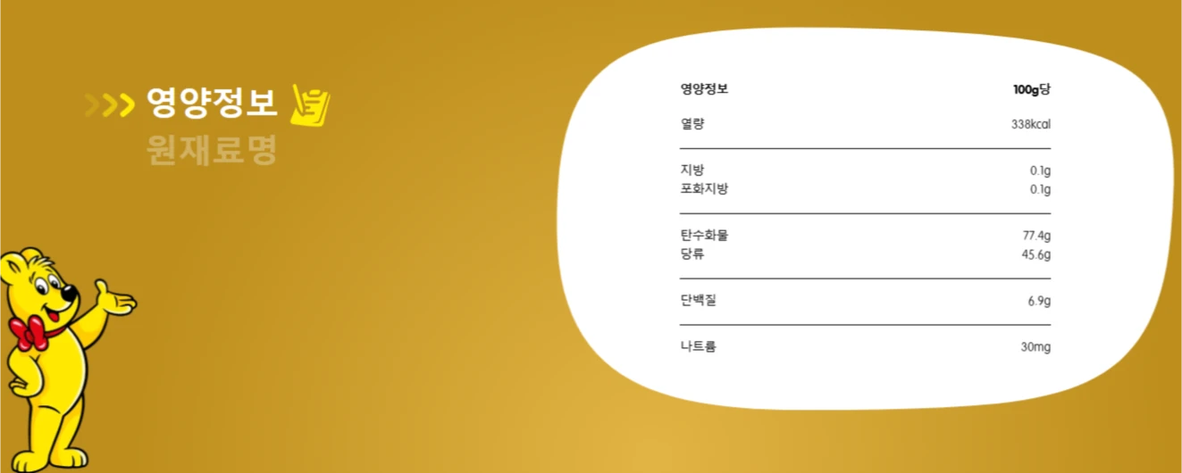 하리보 골드베렌 영양성분표