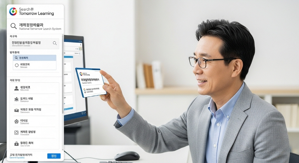 컴퓨터로 '국민내일배움카드' 검색하는 중년 남성