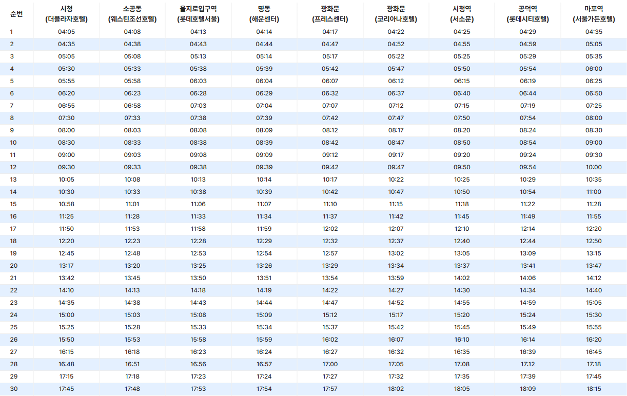 6701번 공항버스 시간표