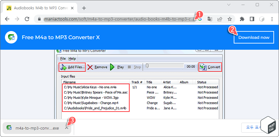 Free M4a to MP3 Converter 사이트 접속 후 다운로드