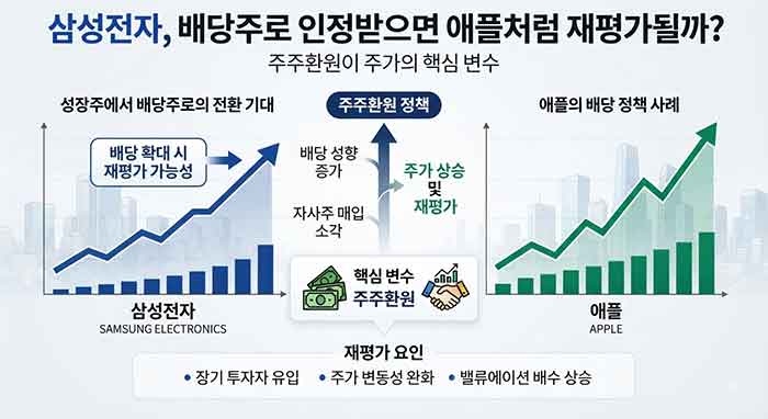 삼성전자와 애플의 주주환원 비교 인포그래픽.