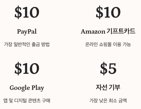 MetroOpinion 출금 방법별 최소 금액 정리 이미지