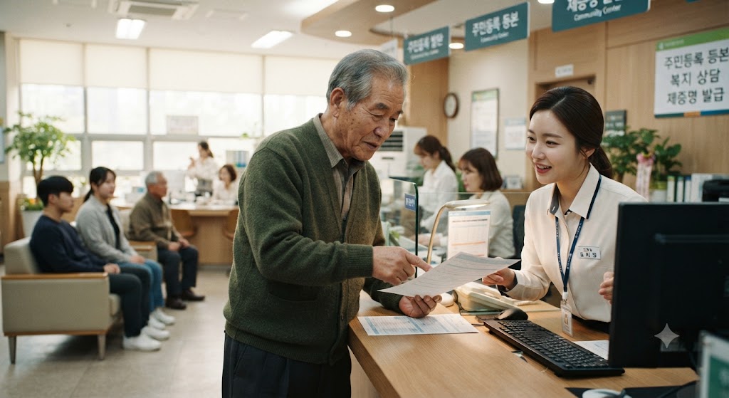 주민센터에 방문한 노인의 모습