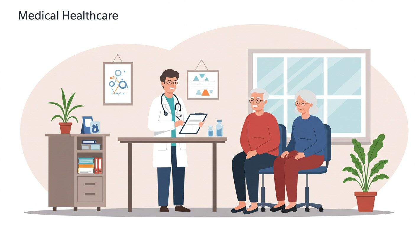 노인 2명이 건강검진을 받고 있는 모습