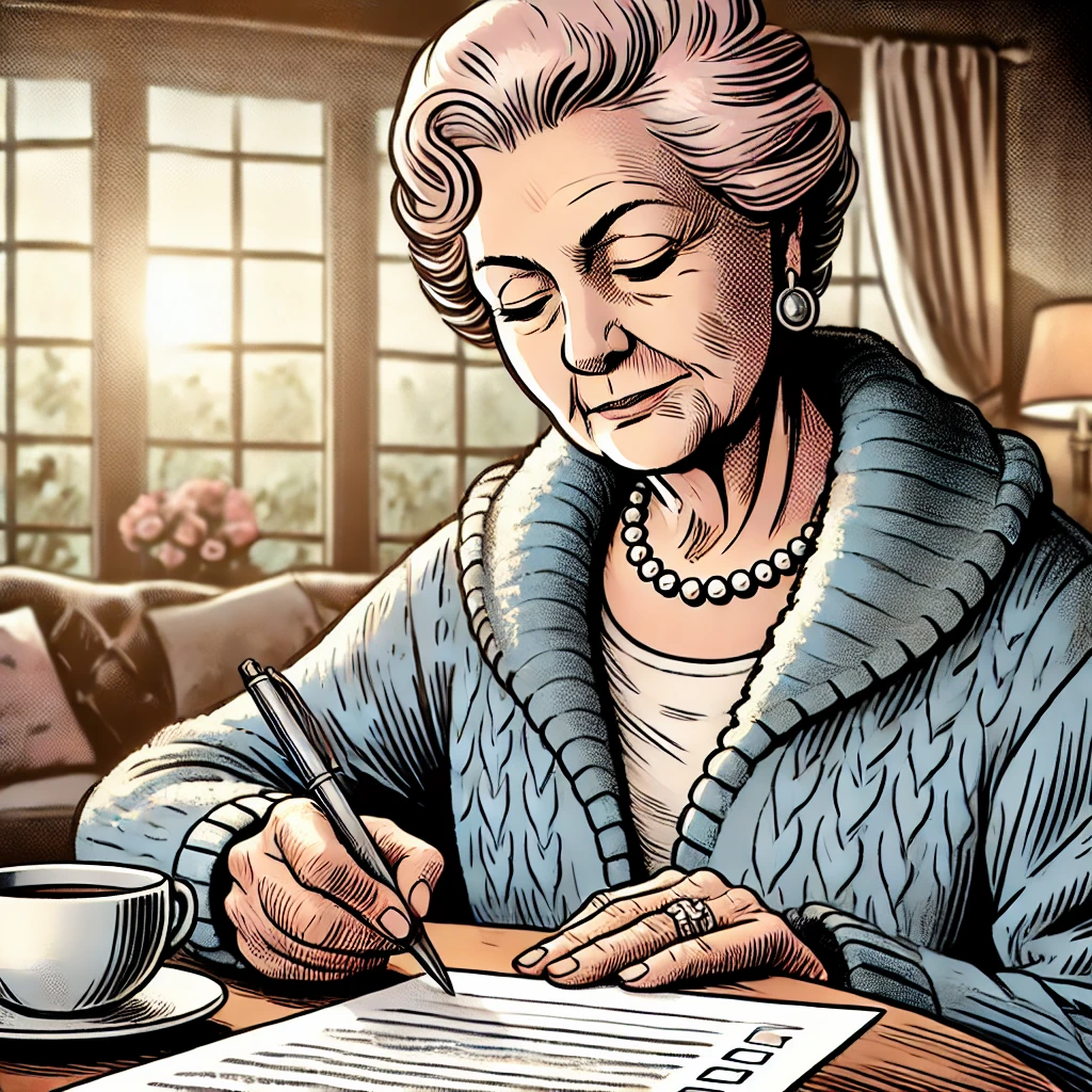 설문지를 풀어보는 노인