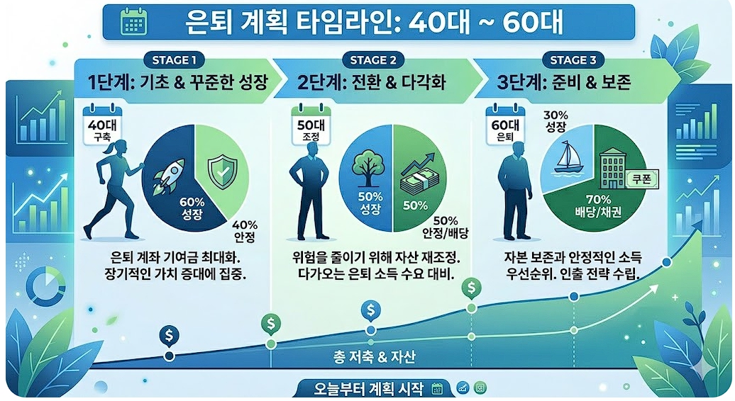40대 50대 60대 은퇴 준비 포트폴리오 변화 타임라인