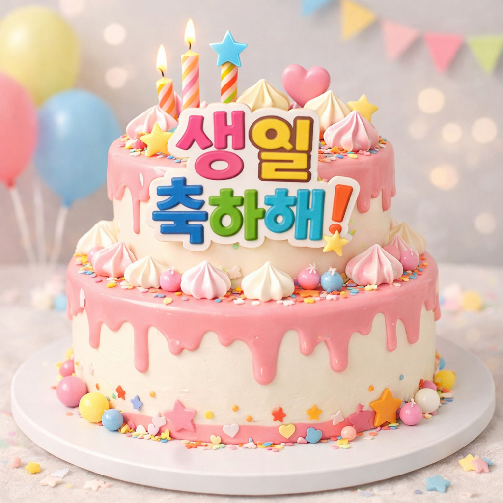 생일축하 메세지를 넣은 케익 이미지