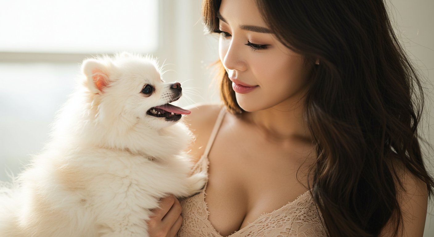 강아지와 노는 여성