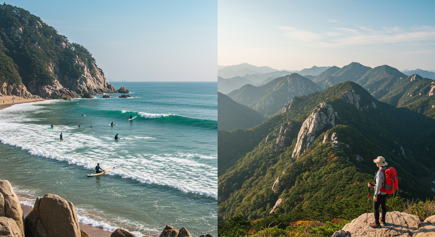 양양 서피비치와 설악산 국립공원의 풍경.