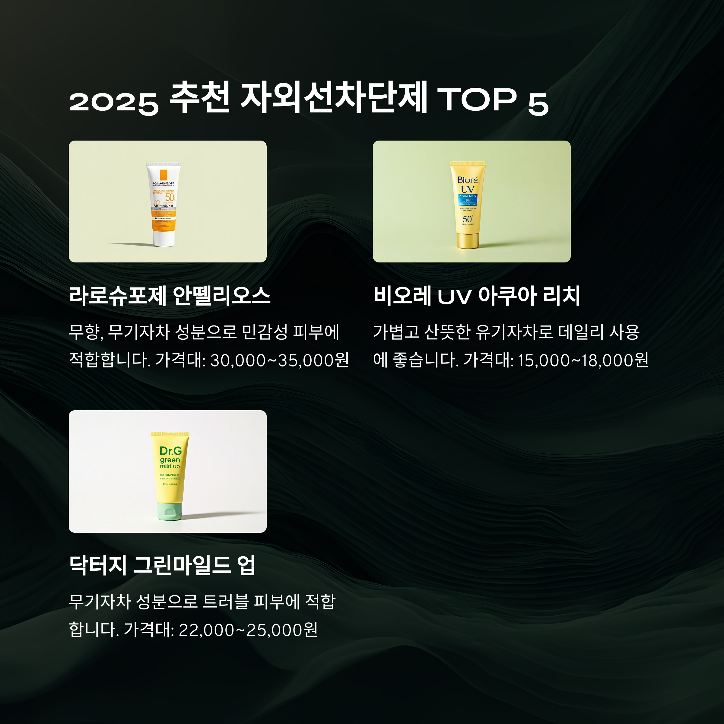 2025 추천 자외선 차단제 TOP 5