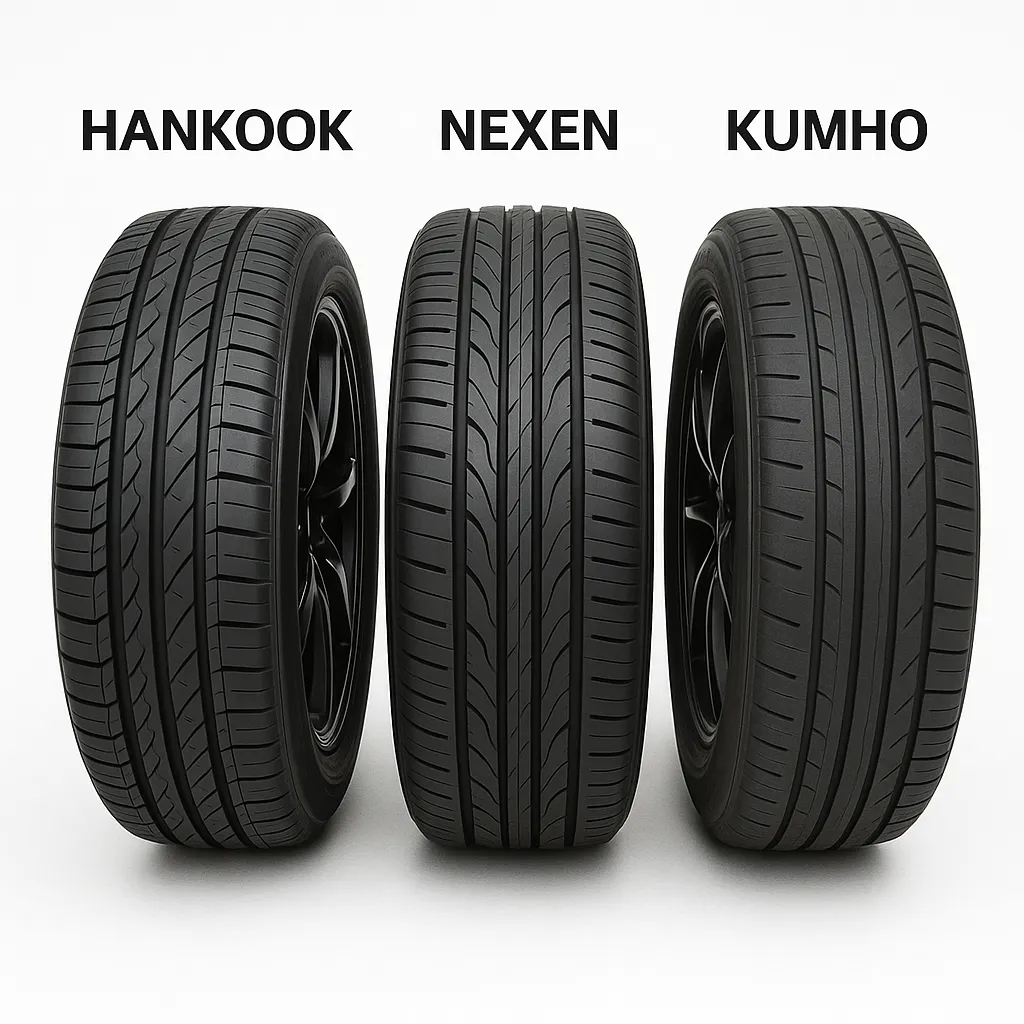 한국타이어&amp;#44; 넥센&amp;#44; 금호타이어 제품이 나란히 진열된 모습