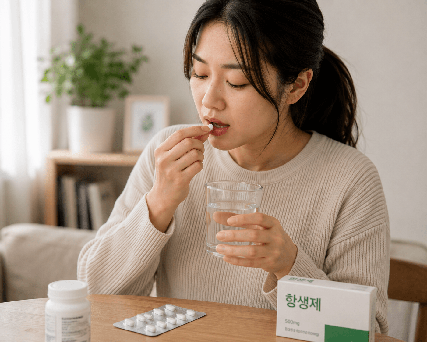 항생제를 복용하는 모습