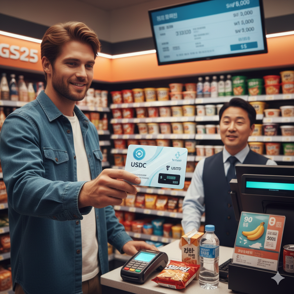 스테이블 코인이 들어있는 카드로 결제함