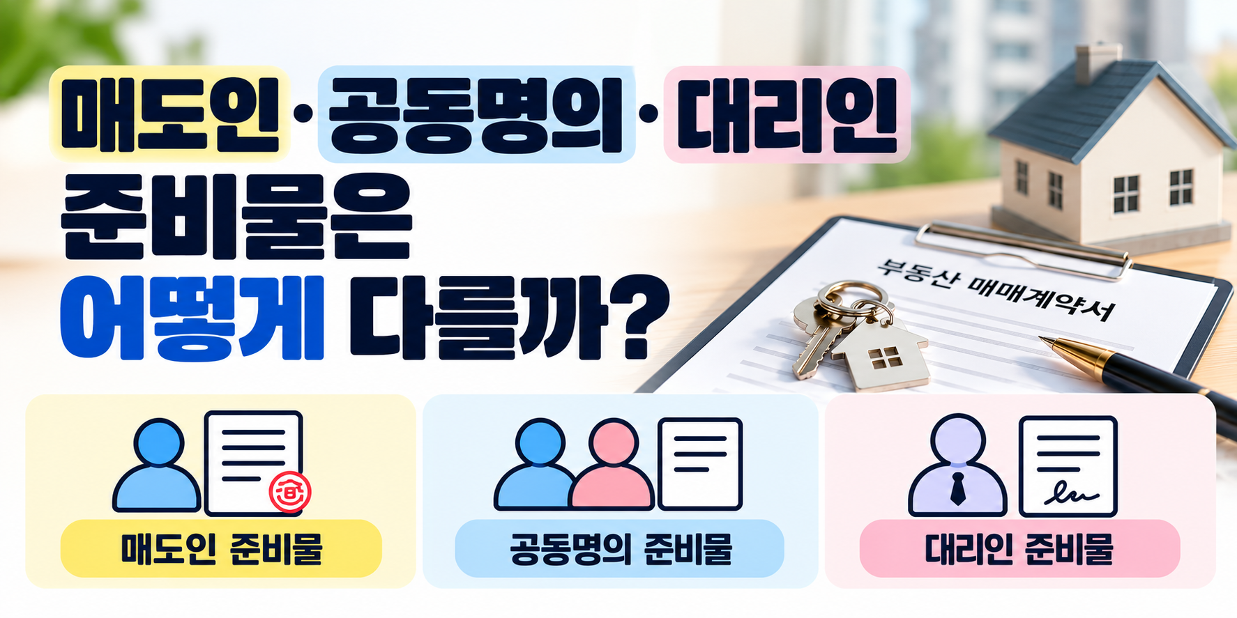 아파트 잔금일 매도인 공동명의 대리인 준비물 비교