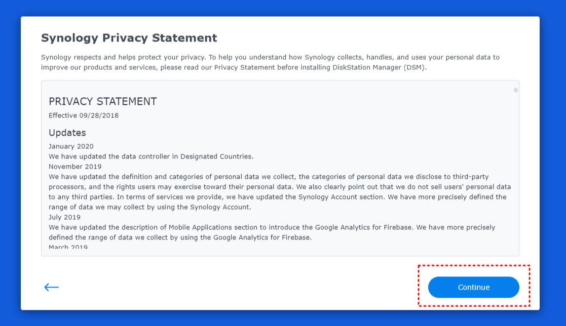 시놀로지 정책 동의 2