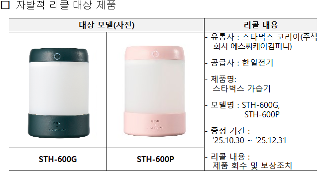 스타벅스 가습기 전량 자발적 리콜