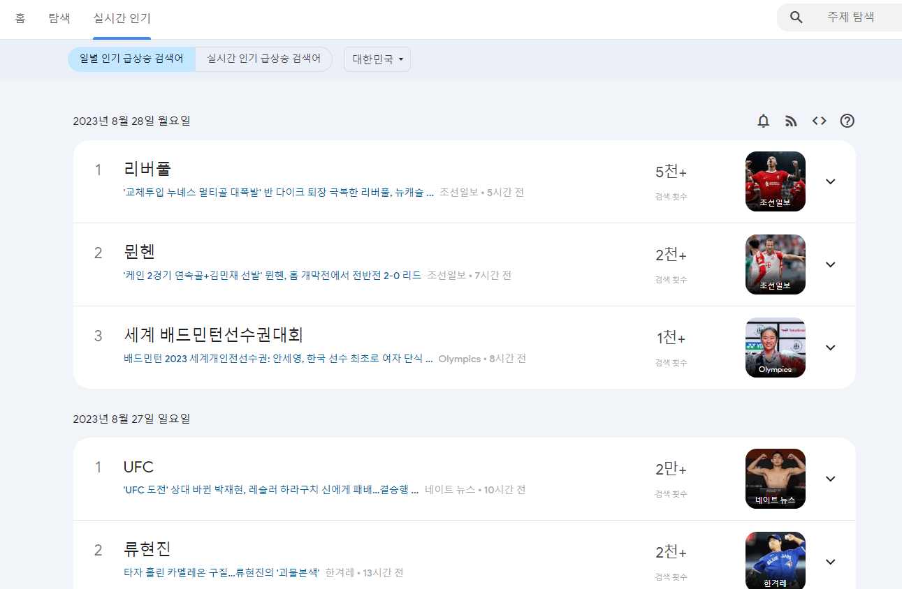 구글 실시간 검색어