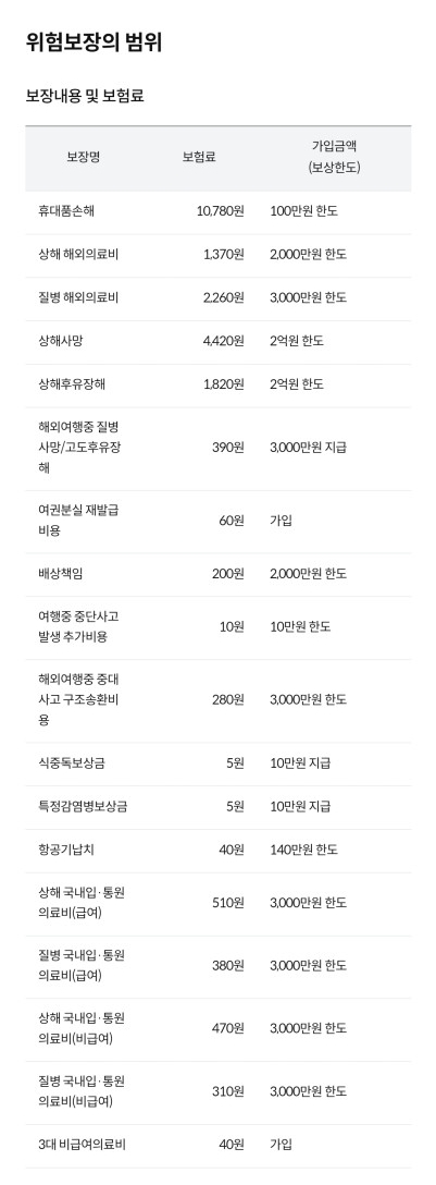 해외 여행자 보험 보장 범위