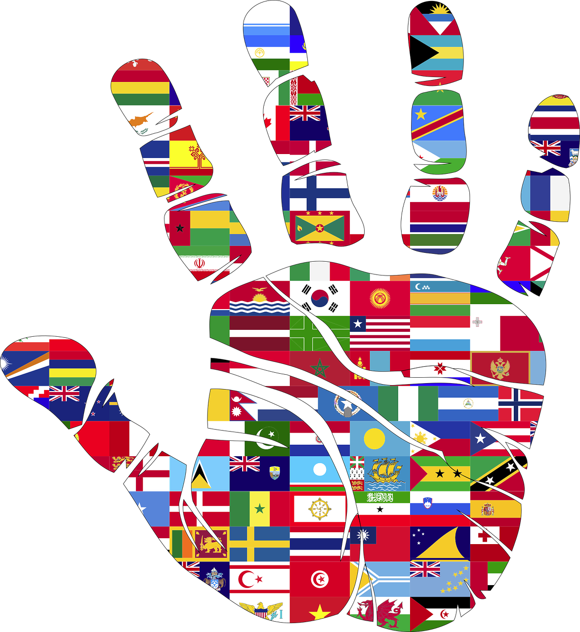 깃발, 손, 세계 이미지.