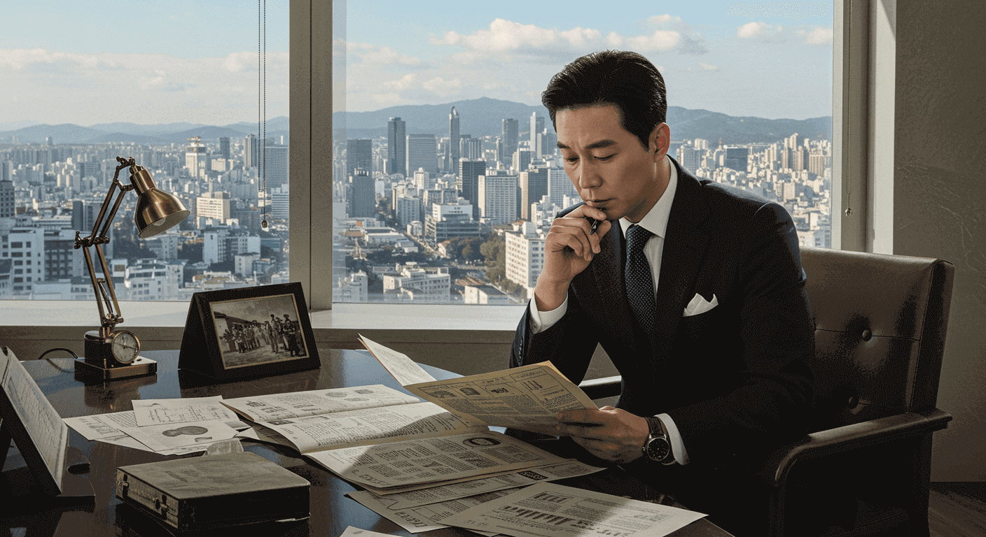 보고서를 읽고 있는 중년 남성