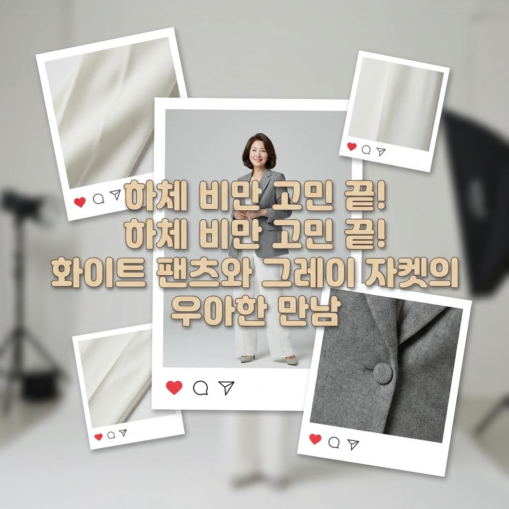 50대 화이트 팬츠 하체 걱정 없이 날씬하게 입는 그레이 자켓 매칭법