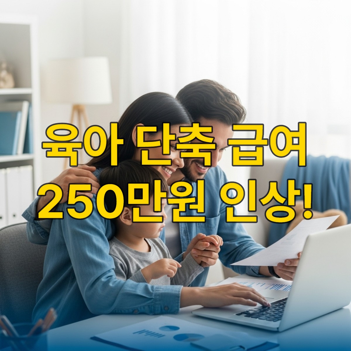 2026년 육아기 근로시간 단축 급여 상한액 250만원 인상 소식에 미소 짓는 부모와 아이의 손